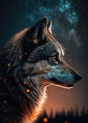 A wolf in the starry sky