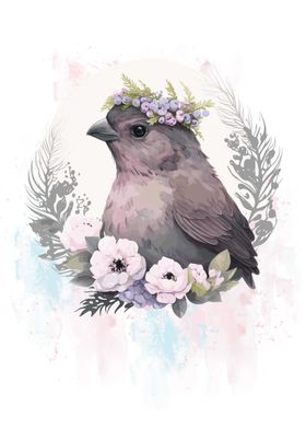 Floral Finch Bird Painting