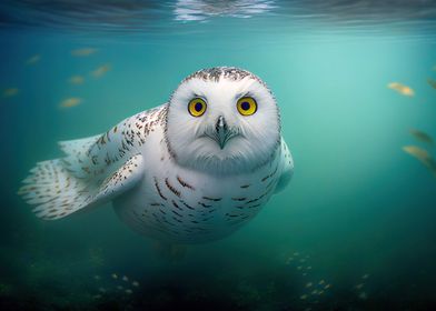 Underwater snowy owl