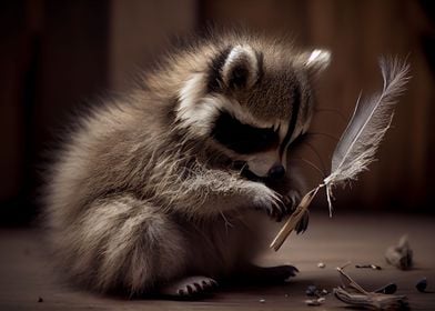 cute raccoon with feather