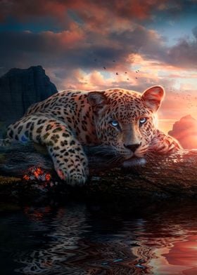 Jaguar At Sunset