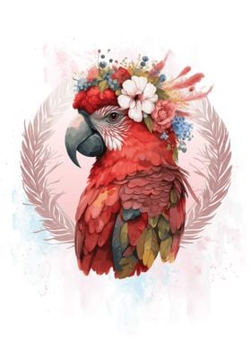 Floral Red Macaw Painting