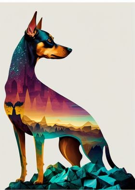 A colorful Pinscher dog