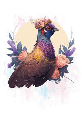 Floral Watercolor Pheasant