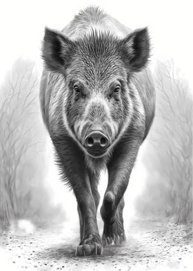 Wild Boar Pencil Drawing