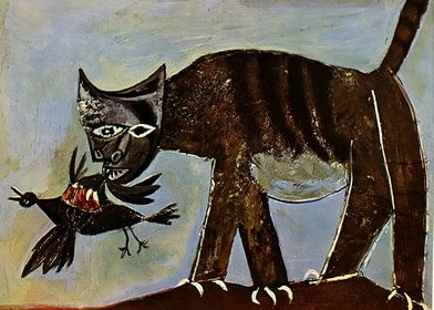 cat catching a bird 1939