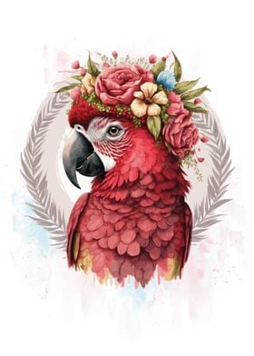 Floral Red Macaw Parrot