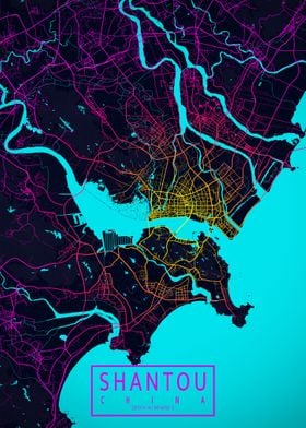 Shantou City Map Neon