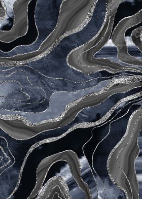 Navy Blue Black Marble 1