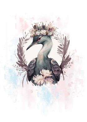 Watercolor Crane Bird Art