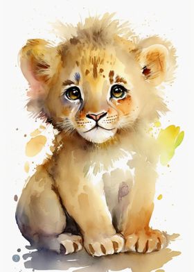 Watercolor Little Lion