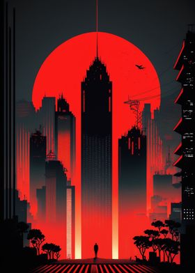 Red Sunset with Giant City