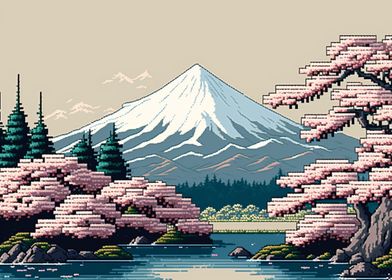 Mount Fuji pixel art 01