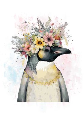 Floral Emperor Penguin Art