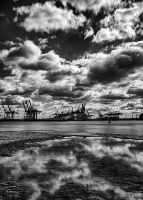 Hamburg Cranes and Clouds