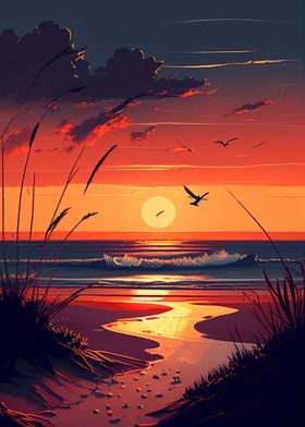 Sunset over a beach