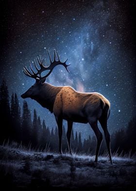 Elk under Starry Sky