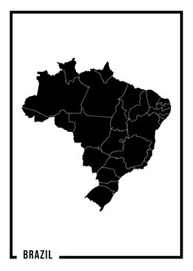 Brazil Map White Black