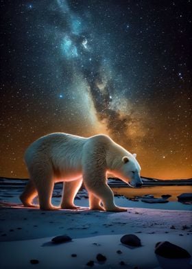 Polar Bear Under Stars