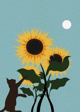 Funny cat and sunflower