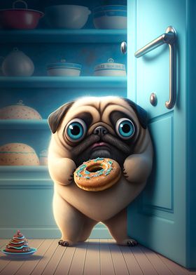 Pug stealing Donuts