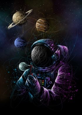 bubble planets astronaut