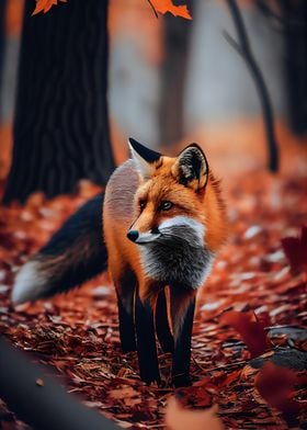 Fox in an autumn forest