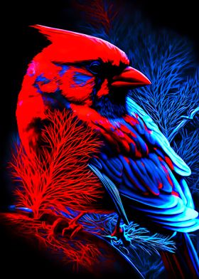 Blue Cardinal Bird Art Print Blue Cardinals Painting Birds 