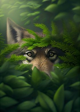 Wolf hiding in the ferns