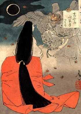 Ukiyo e Night moon over