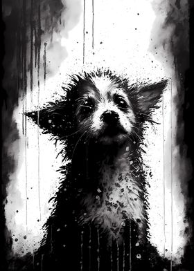 Sad Puppy In The Rain