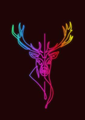 Deer Head Neon One Lines