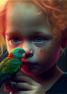 A little girl with a bird