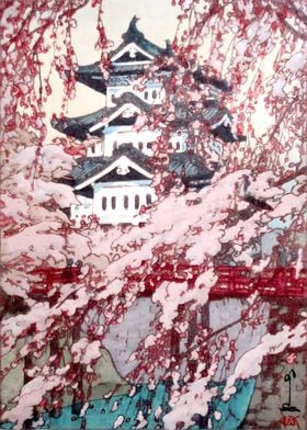 Ukiyo e Castle and cherry