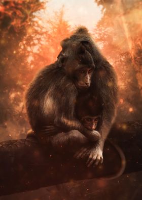 Family of monkeys in fire