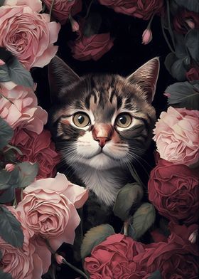 Cat In Roses