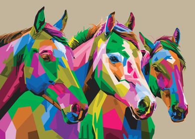 Colorful horses in pop art