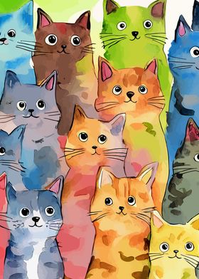 Gang of Watercolor Cats