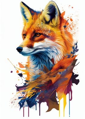 Colorful Fox Watercolor