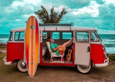 Woman in a classic car