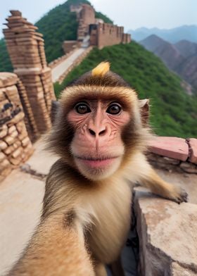 Monkey selfie Chinese Wall