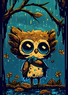 A cute owl under the rain