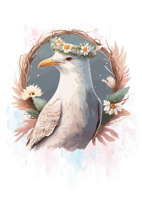 Floral Watercolor Seagull