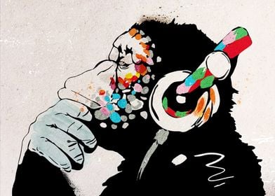 Monkey Headphones Banksy