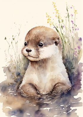 Cute Baby Otter Painting