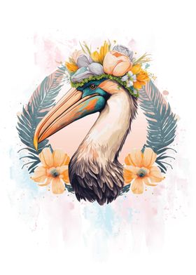 Floral Watercolor Pelican 