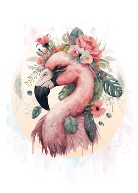 Pink Watercolor Flamingo