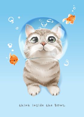 Cute cat in fish bowl