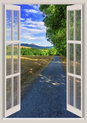 Open window road landscape