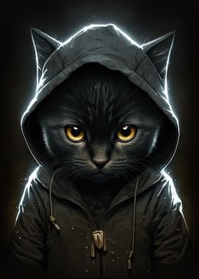 Black Cat with a Hoodie